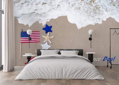 Independence Day USA background with flag, starfishes and stars Wall mural