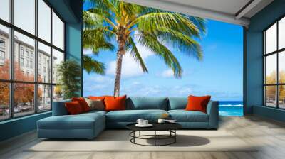 Palm trees on the sandy beach in Hawaii Wall mural