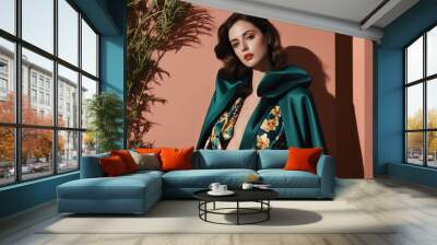 Elegant women in fashion: glamorous dresses in an aesthetic studio setting - ideal for travel and industry, creating beautiful images and creating fashionable images with versatile space for text. Wall mural