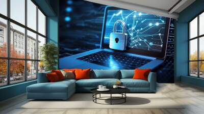 Concept of personal protection, cyber security network, internet technology network connection Wall mural