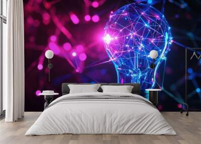 Glowing Light Bulb with Network Wall mural