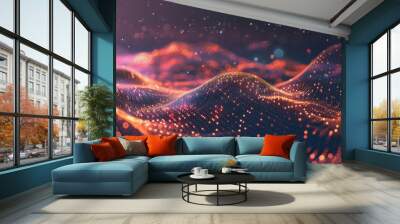 Abstract  glowing  orange  wave  with  sparkles  and  bokeh  effect Wall mural