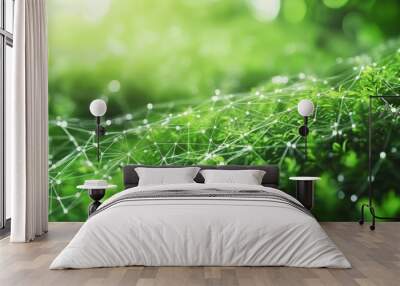 Abstract Network on Green Foliage Wall mural