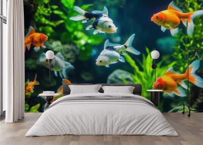 Colorful Goldfish in Aquarium Wall mural