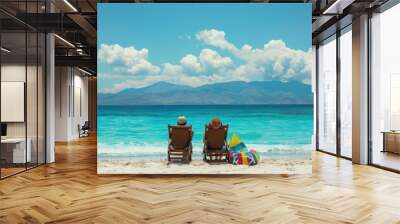 Couple Relaxing on a Tropical Beach Wall mural