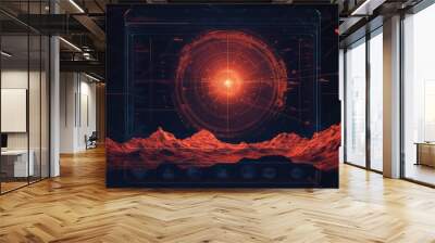 Futuristic Interface Display Over Red Landscape Wall mural