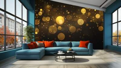 golden glitter texture,happy new year with blurred gold bokeh on black background Wall mural