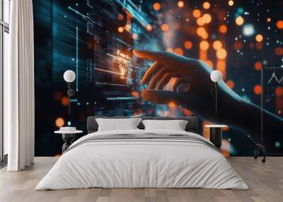 Hand Interacting with Digital Interface Wall mural