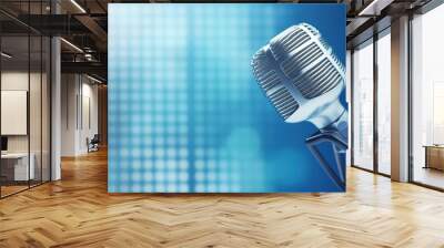 single silver retro microphone blue background. Microphone with stage lights background Wall mural