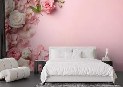 valentine's day with flowers and pink background AI generated image Wall mural