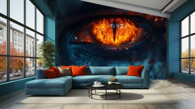 A demonic eye in the web looks at you. halloween. scary eye on black background Wall mural