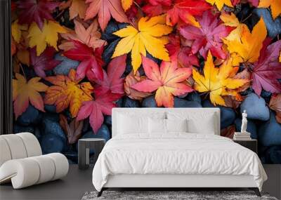 Autumn leaves lying on the floor, autumn leaves background Wall mural