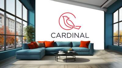 cardinal bird logo, illustration of animal shapes with simple line style Wall mural