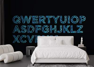 Geometric line art font. technology, futuristic maze, digital tech abstract alphabet  Wall mural