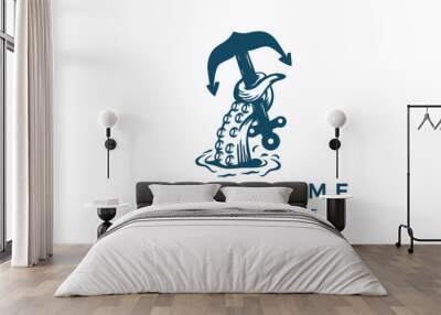 kraken octopus anchor logo vector template Wall mural