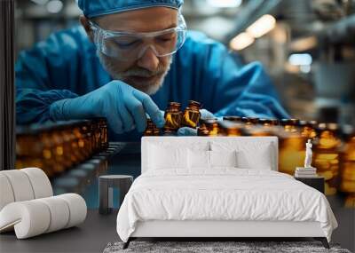 Pharmaceutical machine working pharmaceutical glass bottles production line Wall mural