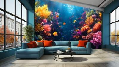 Tropical sea underwater fishes on coral reef. Aquarium oceanarium wildlife Wall mural