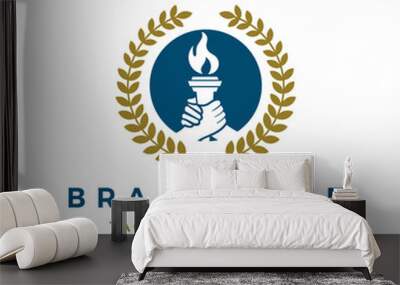 University education logo, Hand take torch design icon template illustration Wall mural