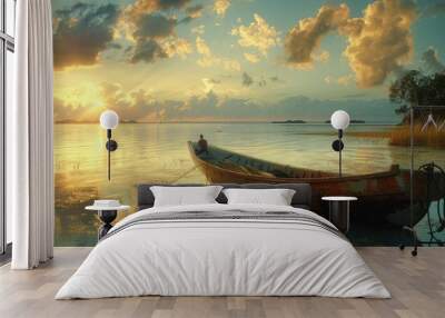 boat on the lake Wall mural