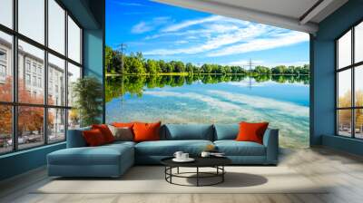 View of Lake Unterschleissheim with the surrounding nature.  Bathing lake in the landscape protection area of ​​the Unterschleißheim district of Riedmoos in the Munich district.
 Wall mural