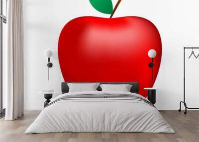 Detailed big shiny red apple. Drawing a red apple on a white background Wall mural