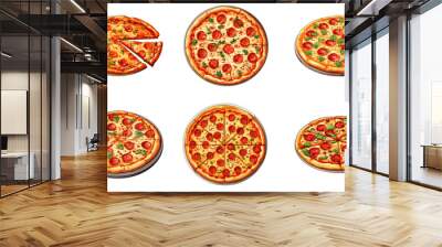 Hand Draw Pizza set with various ingredients in cartoon style. Whole and chopped pizza icon. Vector illustration EPS10 Wall mural