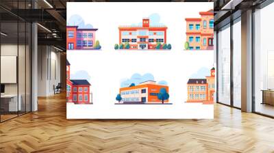 School Building set in flat style isolated on white background. Vector illustration EPS10 Wall mural