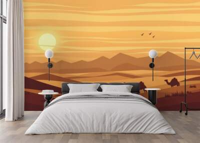 desert with camels and dunes wallpaper Wall mural