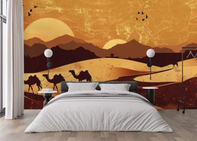 desert with camels and dunes wallpaper Wall mural