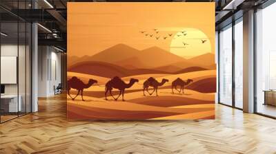 desert with camels and dunes wallpaper Wall mural