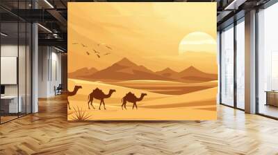 desert with camels and dunes wallpaper Wall mural