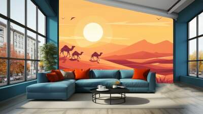 desert with camels and dunes wallpaper Wall mural