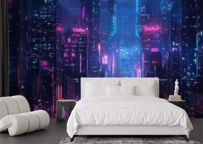 Dynamic Cityscape with Neon Lights at Night Wallpaper Wall mural