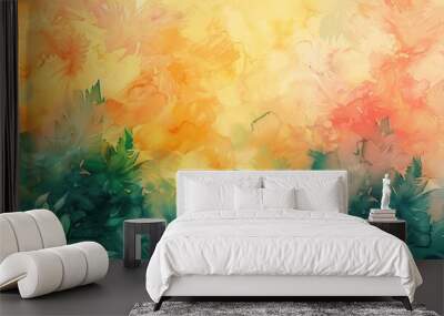 Modern colorful tropical floral pattern. Cute botanical abstract contemporary pattern wallpaper Wall mural