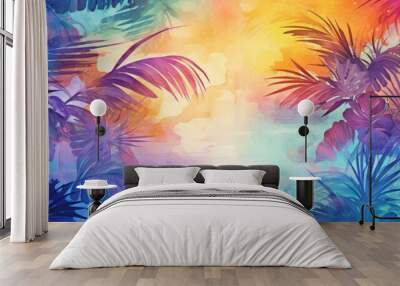 Modern colorful tropical floral pattern. Cute botanical abstract contemporary pattern wallpaper Wall mural