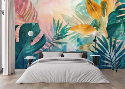 Modern colorful tropical floral pattern. Cute botanical abstract contemporary pattern wallpaper Wall mural