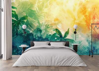 Modern colorful tropical floral pattern. Cute botanical abstract contemporary pattern wallpaper Wall mural