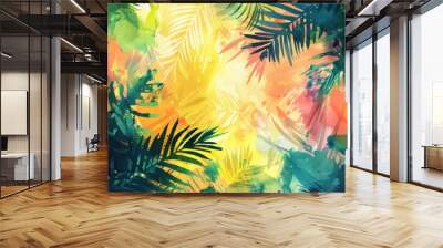 Modern colorful tropical floral pattern. Cute botanical abstract contemporary pattern wallpaper Wall mural