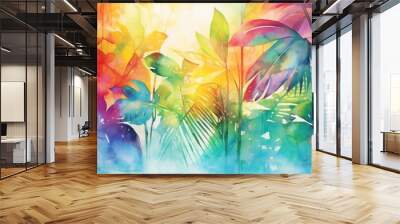 Modern colorful tropical floral pattern. Cute botanical abstract contemporary pattern wallpaper Wall mural