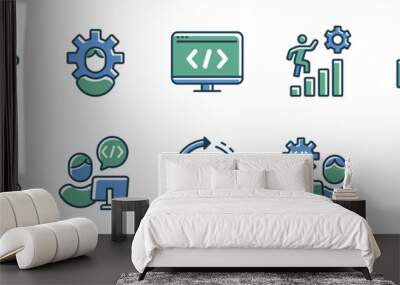 business program development improvement software deploy digital environment icon set modern cloud environment integration for web and app with gear cogwheel vector symbol illustration  Wall mural