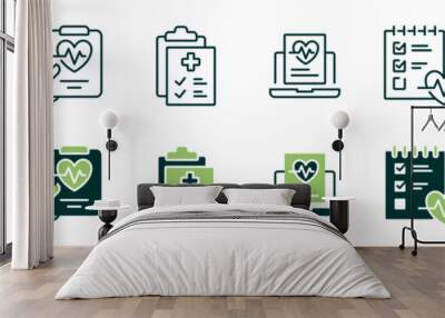 clipboard health check-up diagnosis icon vector set hospital medical analysis patient information signs illustration for web and app Wall mural