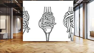 Fork with noodle pasta illustration set. Eating spaghetti using fork vector design Wall mural