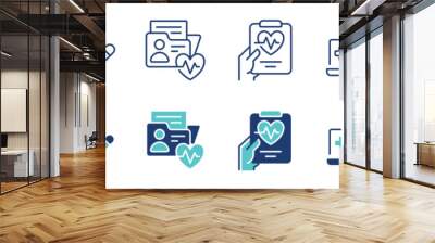 health check-up diagnosis report icon vector set medical care analysis document information signs illustration Wall mural