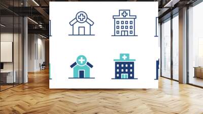 hospital and clinic buildings icon vector set health care architecture business signs hospital construction illustration Wall mural