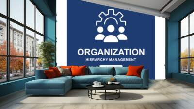 human resource organization management with gear setting icon set teamwork structure hierarchy leadership diagram employee network symbol vector collection illustration for web and app Wall mural