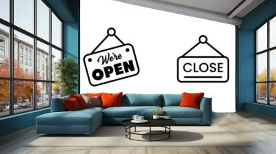 open and closed signs hanging icon vector door welcome sign for store cafes label outline symbol illustration Wall mural