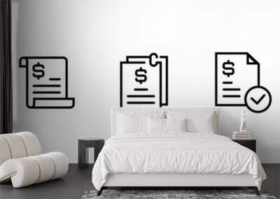 Set of document paper payment status icon collection vector outline design style Wall mural