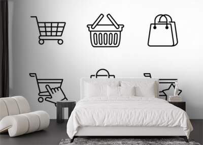 shopping bag icon set online purchase shopping cart trolley symbol outline style illustration vector design Wall mural