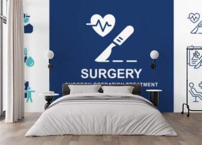 surgery operation icon vector set health disease treatment surgery tool signs hospital emergency surgeon illustration for web and app Wall mural