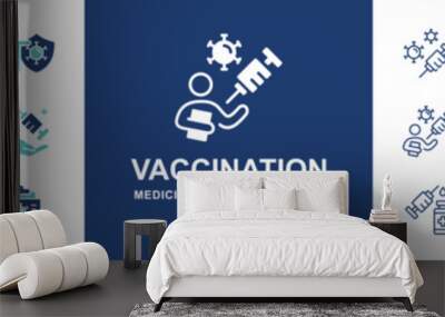 virus vaccination syringe injection icon set medicals coronavirus treatment sign health care syringe shot vector illustration Wall mural